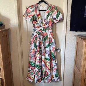 The Katerina Button Front Dress Floral Puff Cream